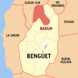 Mapa han Benguet nga nagpapakita kon hain nahamutang an Bakun.