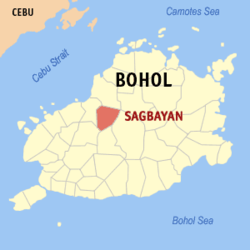 Mapa sa Bohol nga nagapakita kon asa nahamutangan ang Sagbayan