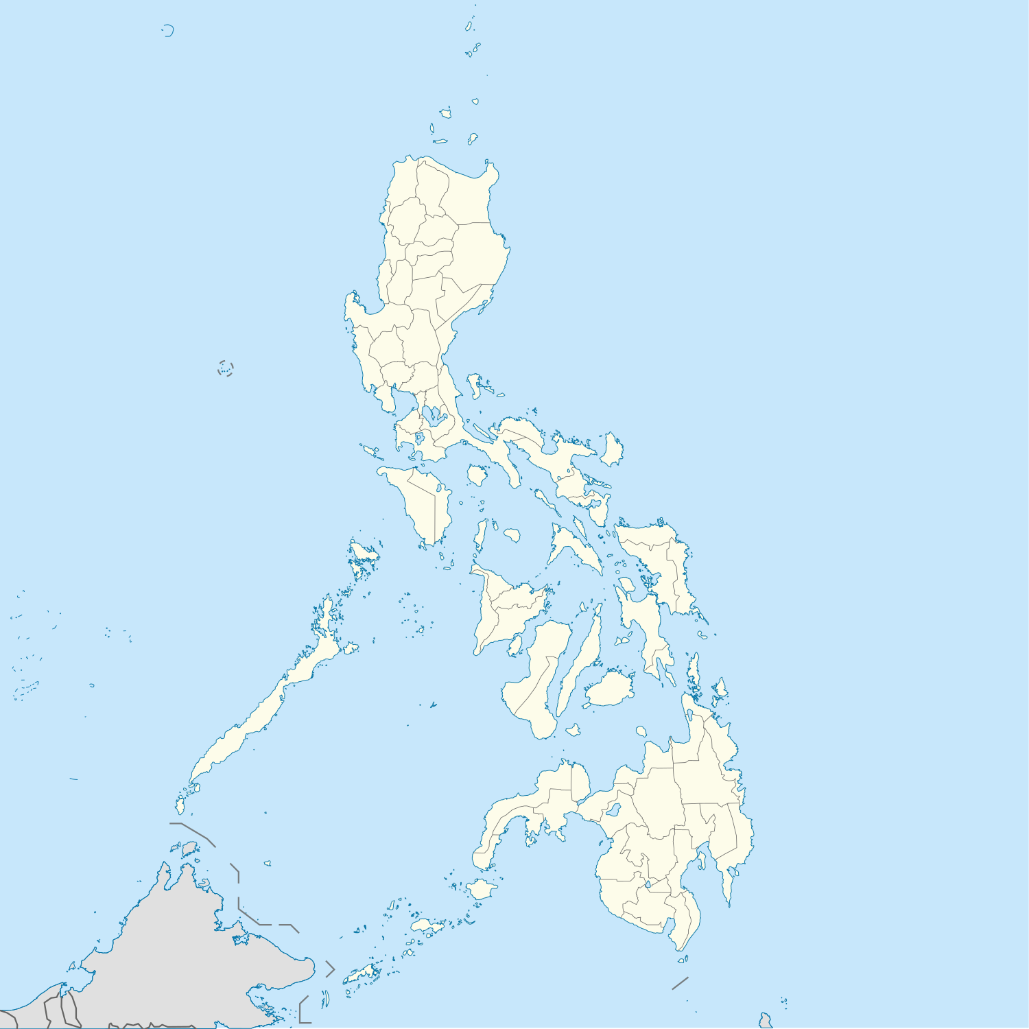 Map of the Philippines showing the locations of all cities and municipalities (as of July 2023). Yellow dot denotes municipality, green component city, purple independent component city, and red highly urbanized city. Note that not all cities and/or towns hovered upon are highlighted, especially in areas with many dots.