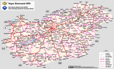 Mappa della rete ferroviaria dell'Ungheria