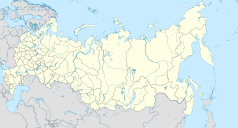 Mapa konturowa Rosji, blisko lewej krawiędzi nieco na dole znajduje się punkt z opisem „Pałac Prezydencki w Groznym”