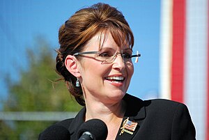 Sarah Palin speaking at a rally in Elon, NC du...