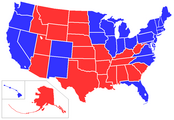 States in blue had a majority vote for Democrat Barack Obama in the 2008 Presidential election, while states in red voted for Republican John McCain