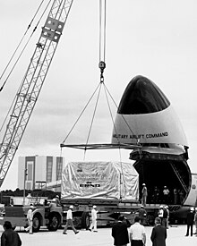 Spacelab components are delivered, 1981. Spacelab engineering model components unloaded from C-5 Galaxy.jpg