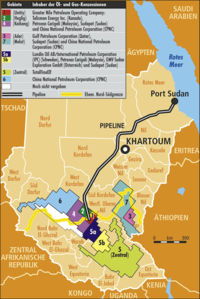 Carte des concessions pétrolières et gazières (2004): Les concessions du Darfour sont attribuées aux chinois