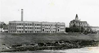 Technical Collegiate on completion in 1930. Landscaping not complete. Bessborough Hotel visible to the right.