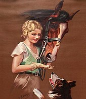 1933, Thoroughbreds by Hy Hintermeister. Not clear which painter painted the image.