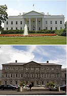 Den nordlige portik af Det Hvide Hus og Leinster House, Dublin. Sammenligning