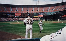 Clark prepares to bat during a 1992 game at Candlestick Park. Will Clark preparing to bat during seventh inning of 12 August 1992 game between San Francisco Giants and Houston Astros (cropped).jpg