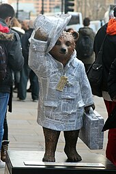 The Telegraph designed Paddington Bear statue--themed "Good News Bear"--in London, auctioned to raise funds for the NSPCC. "Good News Bear", Horse Guards Parade - geograph.org.uk - 4245699.jpg