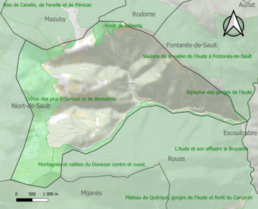 Carte des ZNIEFF de type 1 sur la commune.