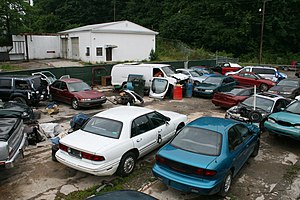 English: A junk yard next to the railroad on E...