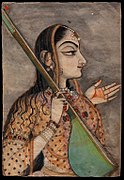 A lady singing, gouache et or sur papier, Rajasthan, 1740-1745.