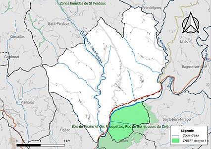 Carte de la ZNIEFF de type 1 sur la commune.