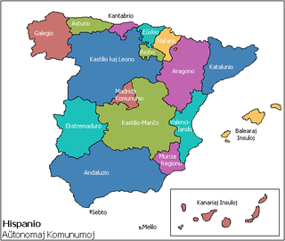 Mapo de la hispanaj aŭtonomaj komunumoj