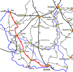 A Baja–Zombor–Újvidék-vasútvonal útvonala