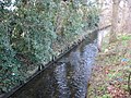 The Beverley Brook looking downstream from the Motspur Park / West Barnes Lane road bridge.