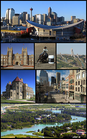 English: From top left, the Saddledome and dow...