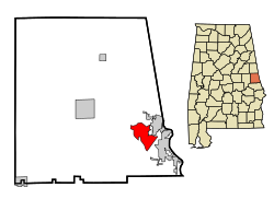 Location in Chambers County and the state of Alabama