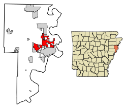 Location of Marion in Crittenden County, Arkansas.