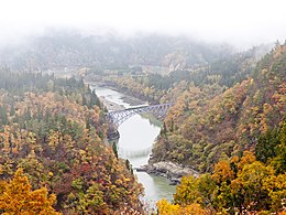 Tadami River and Tadami Line in autumn