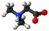 Model bola-dan-tongkat pemukul dari molekul dimetilglisina sebagai ion zwitter