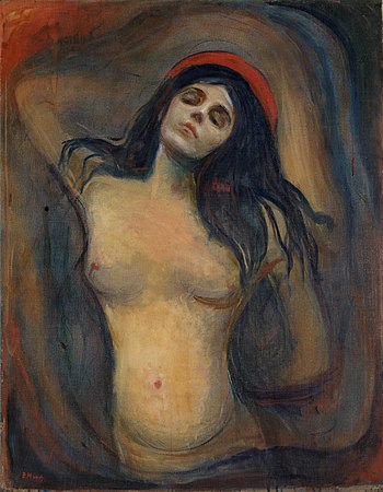 图为《圣母玛利亚》，挪威表现主义画家爱德华·蒙克创作。