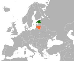 Карта с указанием местоположения Эстонии и Литвы