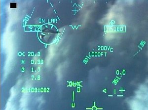 F-18 Heads Up Display (HUD) with gun symbology...