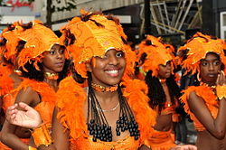 A dance troupe in the 2010 Rotterdam Summer Carnival parade.