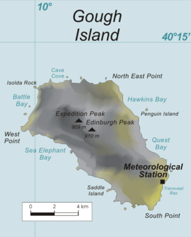 Ортографическая проекция с центром на острове Гоф