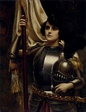 Joan of Arc is considered a medieval Christian heroine of France for her role in the Hundred Years' War, and was canonized as a Roman Catholic saint Harold piffard joan of arc.jpg