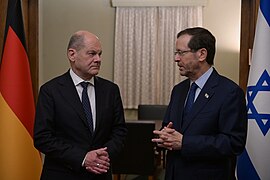 El canciller alemán Olaf Scholz e Isaac Herzog, 17 de octubre de 2023