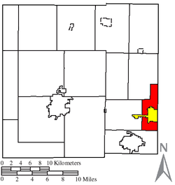 Location of Jackson Township (red) in Crawford County, next to the city of Crestline (yellow).