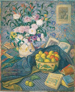 Florero con plátanos, limones y libros, 1917, Huile sur toile, 125,5 x 140 cm, Bilbao, Musée des Beaux-Arts de Bilbao.