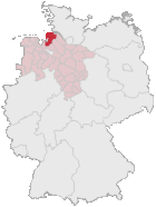 Lage des Landkreises Cuxhaven in Deutschland