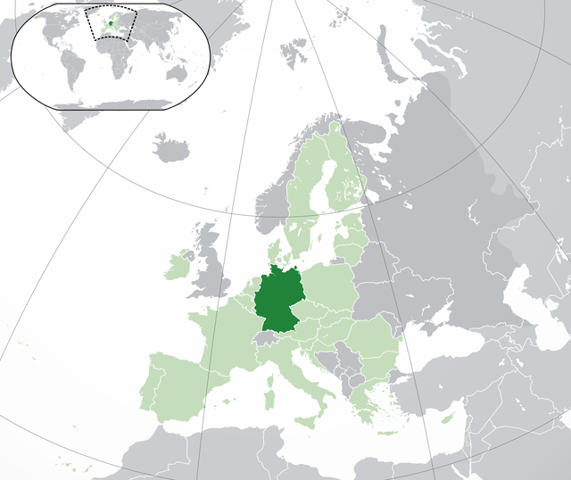 Lokalizace Německa na mapě Evropy a světa