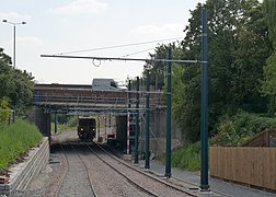 Looking further south during the tracklaying phase, with the line passing under the A52