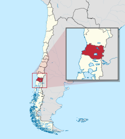 Az Los Ríos régió Chile regionális térképén.