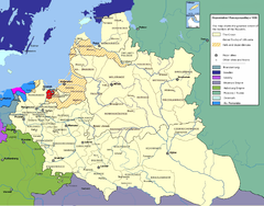 Mapa mostrando a localização da voivodia de Malbork (em vermelho) na República das Duas Nações.