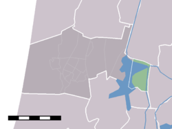 The statistical district (lightgreen) of De Woude in the municipality of Castricum. Stierop lies at the south boundary of this district.