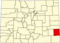 Map of Colorado highlighting Prowers County