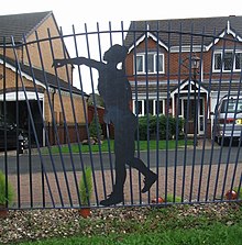 Fence in Sanderson Park, depicting a silhouetted javelin thrower