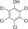 A 6-membered benzene ring with 5 Chlorines and a Hydroxide