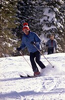 Prezident Ford na lyžích, Vail, Colorado, 1974.