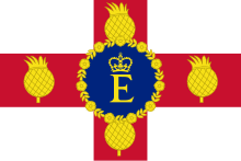 The standard of Elizabeth II, Queen of Jamaica, created in 1966 Royal Standard of Jamaica (1966-2022).svg