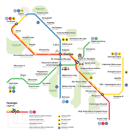 Схема Софийского метрополитена (линия М1 отмечена красным)