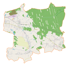 Mapa konturowa gminy Suszec, blisko lewej krawiędzi nieco u góry znajduje się punkt z opisem „Rudziczka”