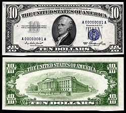The first 1953 $10 Silver Certificate printed (Smithsonian). US-$10-SC-1953-Fr.1706.jpg