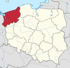 Voivodia da Pomerânia OcidentalWojewództwo zachodniopomorskie no mapa da Polônia